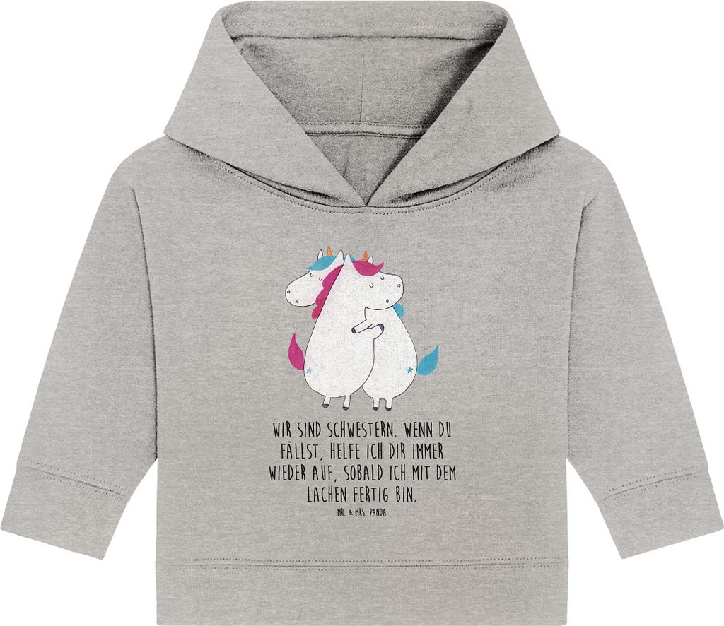 Mr. & Mrs. Panda Organic Baby Hoodie Einhörner Umarmen 12. - 18. Monat - Heather Grey - Geschenk, Liebe, Schwestern, Unicorn, Einhorn, Kapuzenswea...