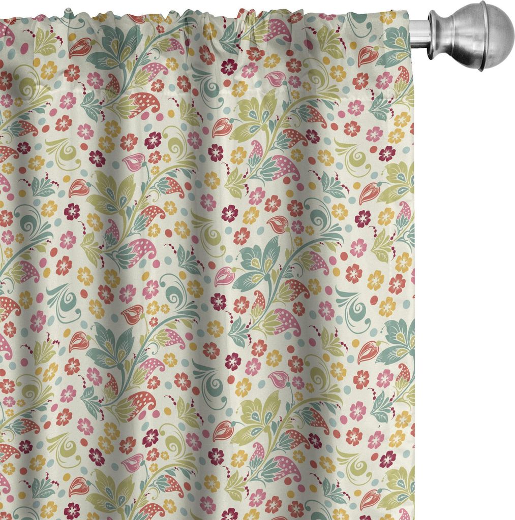 ABAKUHAUS Blumen Vorhänge, Gardinen, Bunter Sommer blüht mit lebhaftem Garten des Retro- Effektes in der Blüten-themenorientierten Grafik, 2 St...