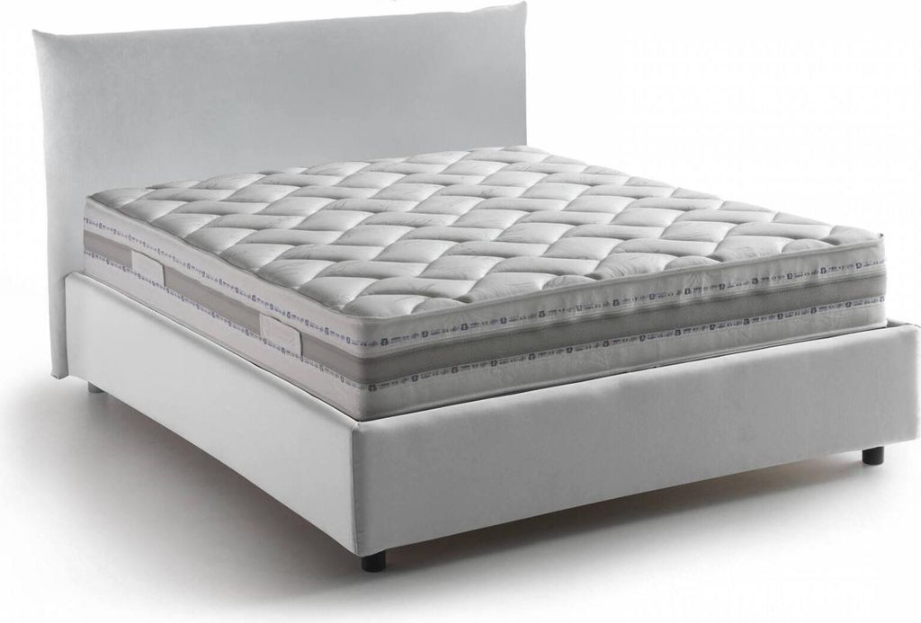 Quadratisches und halbes Bett Dbranc, Containerbett mit Stoffbespannung, 100% Italy, Frontöffnung, inklusive Matratze Cm 120x190, Weiß