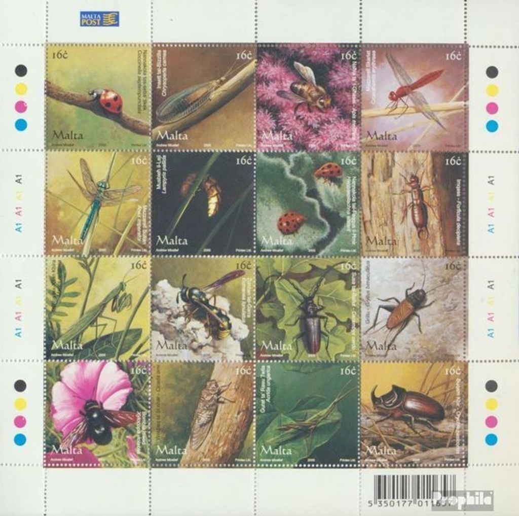 Briefmarken Malta 2005 Mi 1382-1397 Zd-Bogen (kompl.Ausg.) postfrisch Insekten