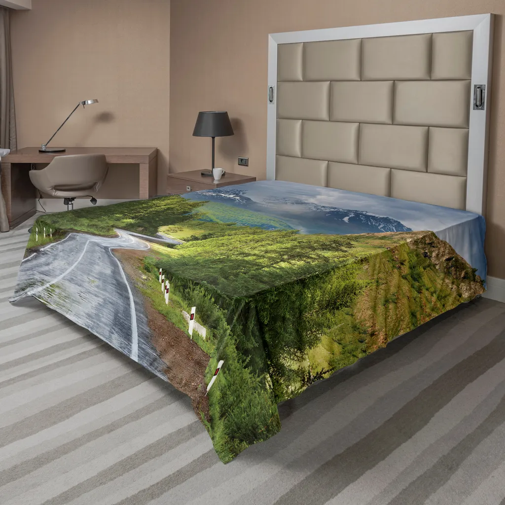 Drap de Lit Supérieur Doux Motif Forêt et Ciel Nuageux 275cm x 260cm Gris