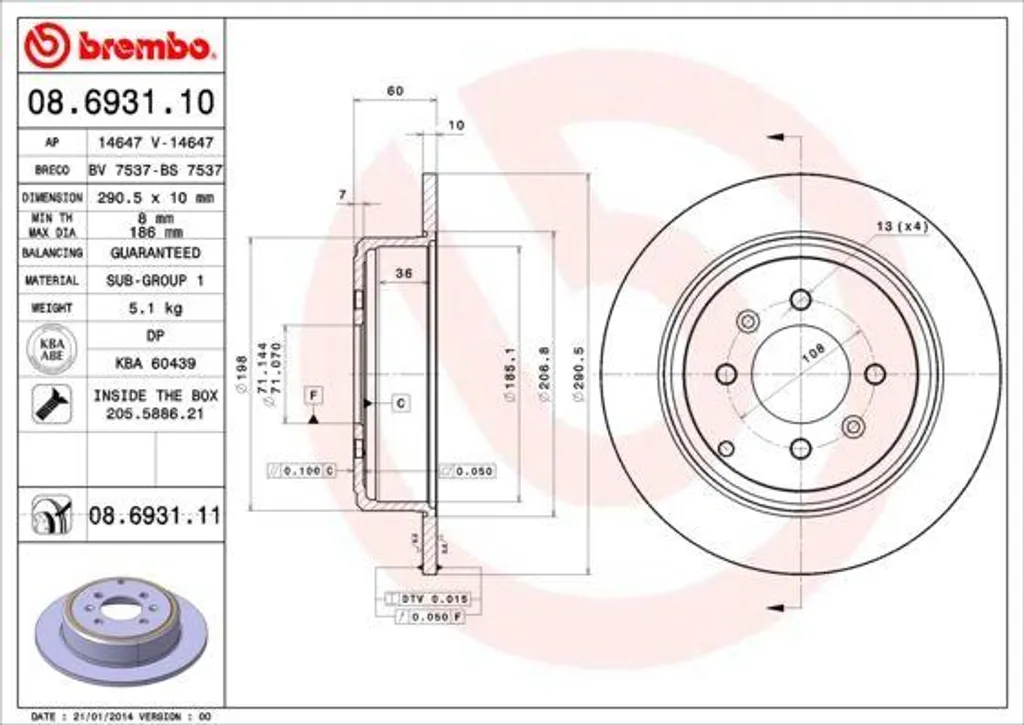 Disque de frein fonte haute performance Brembo 08.6931.11 406