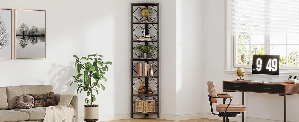 Aménager un angle vide : bibliothèque industrielle 200 cm étroite marron - 8