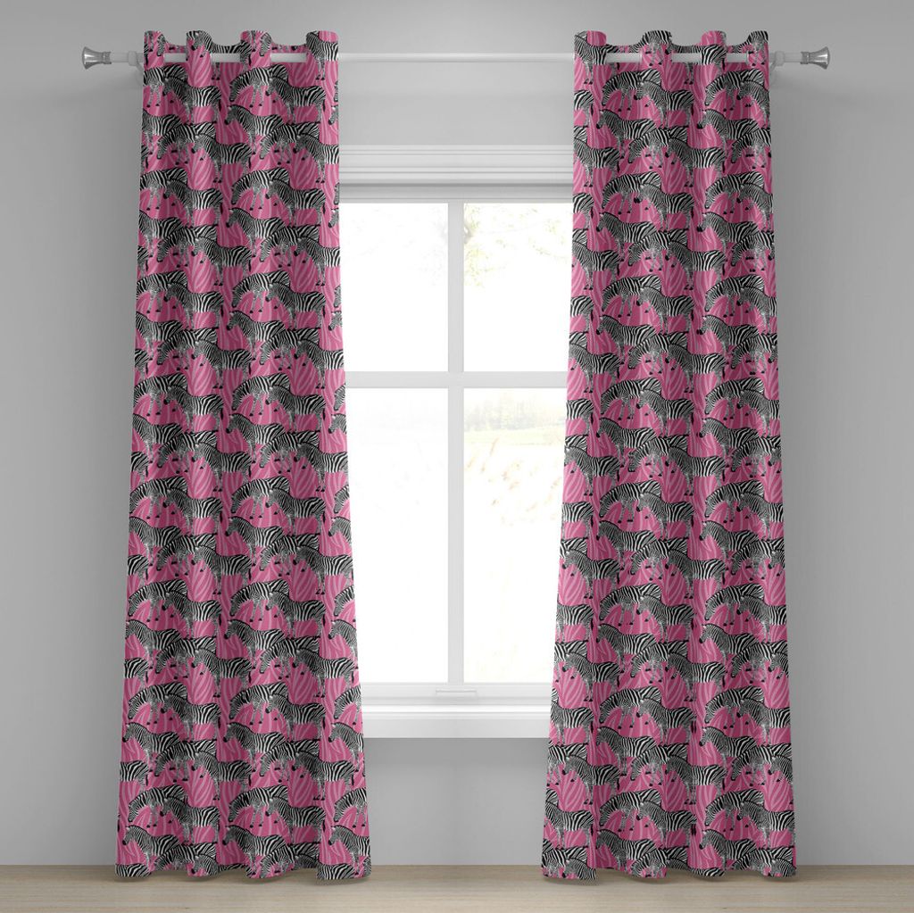 ABAKUHAUS rosa Zebra Ösenvorhang, Zebras Muster Wildtier Hippie Indie stilisierte tropische Töne Pastell, Dekorative 2-Panel-Fenstervorhänge, 28...