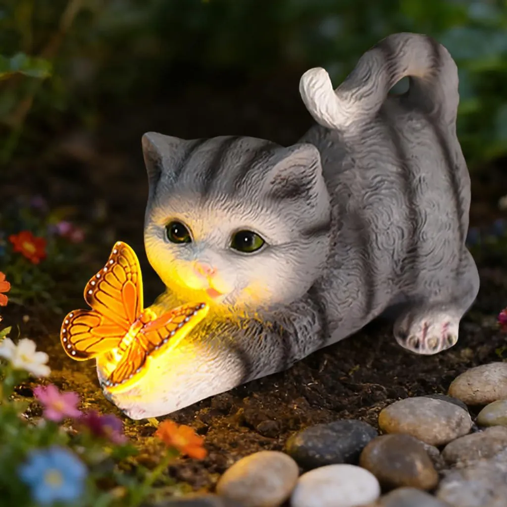 Figurine Chat Solaire Décorative LED pour Balcon et Extérieur 25cm