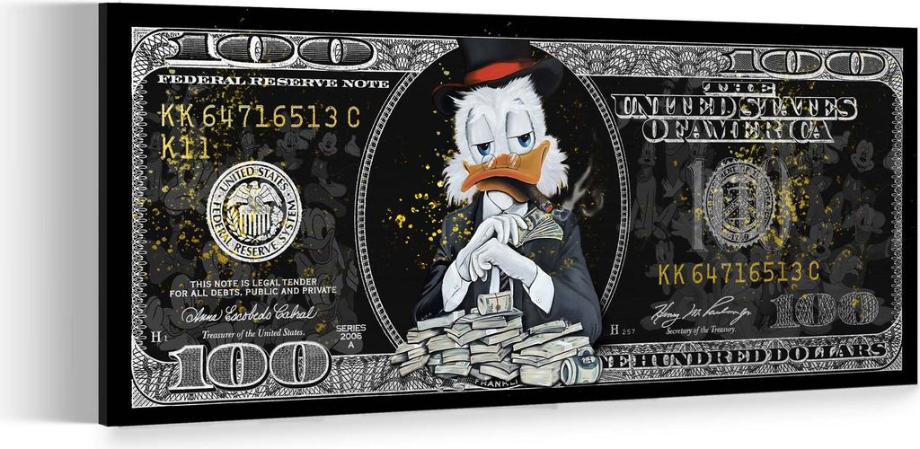Dollar Money Scrooge Motivation Leinwandbild Wandbild Deko Kunst XL: 75x30x2cm