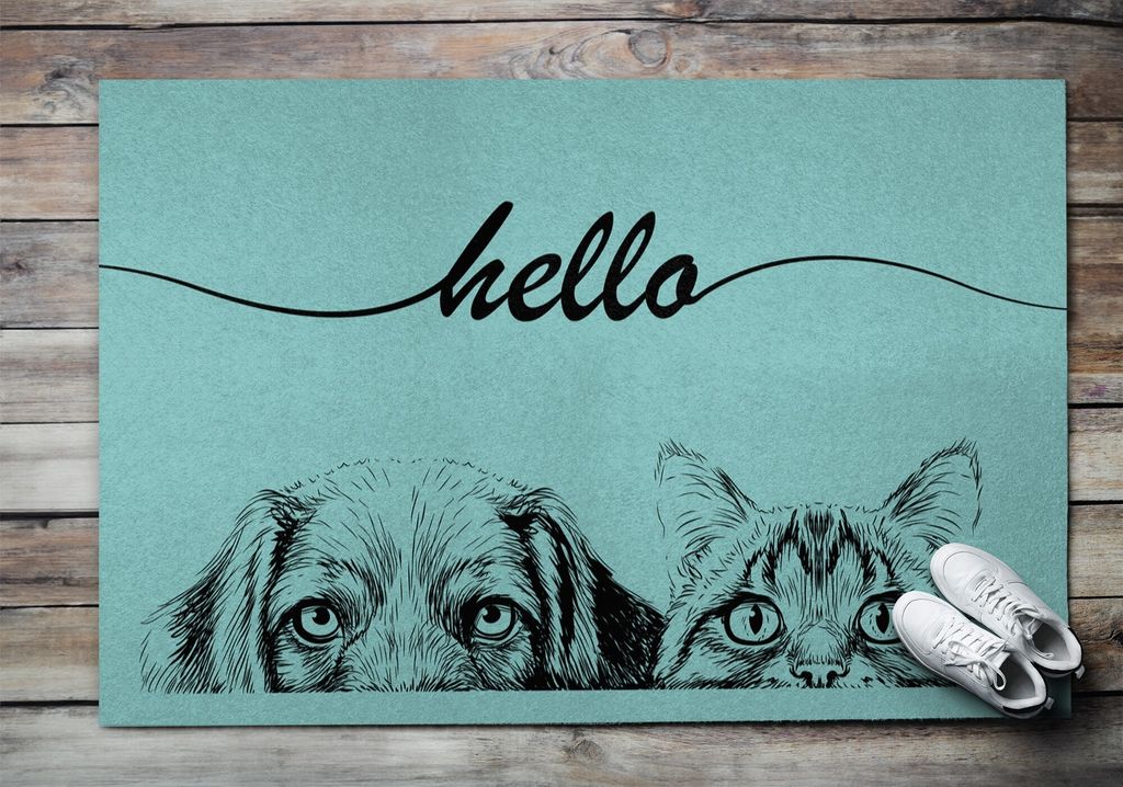 Fußmatte Aussen - Schuhmatte Haustür- Schmutzfangmatte Türvorleger - Outdoor Teppich Schmutzfänger - 150x100 cm - Hallo Hund und Katze