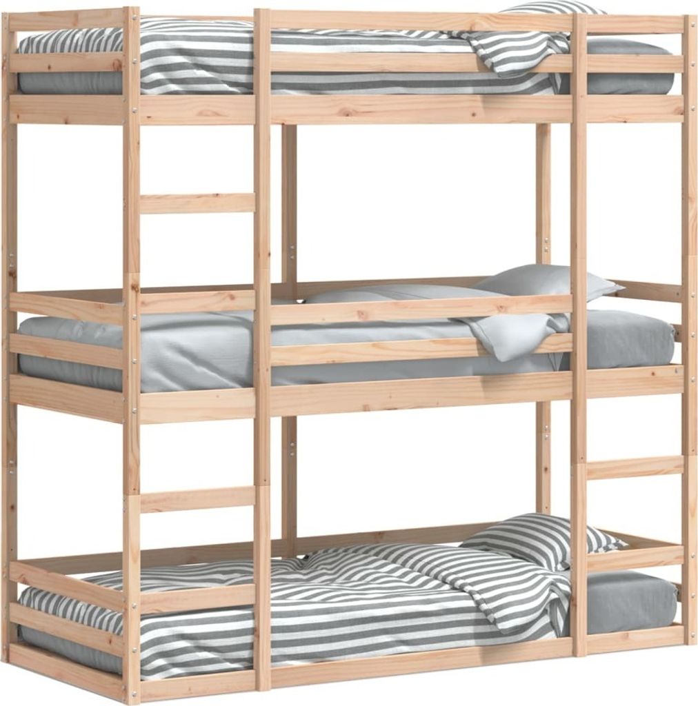 "Rabatt" Dreifach-Etagenbett - Bettgestell Kinder - 80x200 cm Massivholz Kiefer - Klassische Betten CC11037