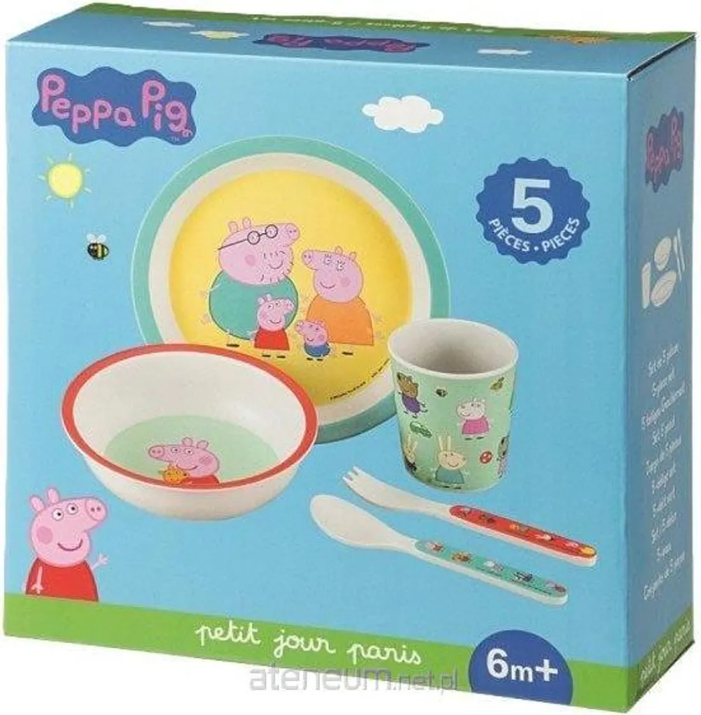 Service de table Peppa Pig 5el avec assiette, bol et gobelet rose