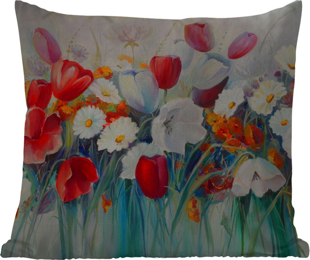 MuchoWow Outdoor Kissen - Malerei - Ölgemälde - Blumen - 40x40 cm - Wetterfest - Lounge Kissen - Kopfkissen - Interieur - Polster mit Bild
