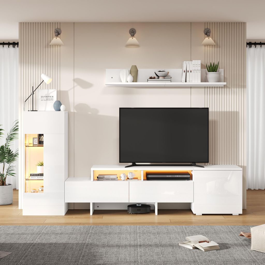 Merax TV Wohnwand Set 3-teilig mit LED, Hochglanz Produktbild 