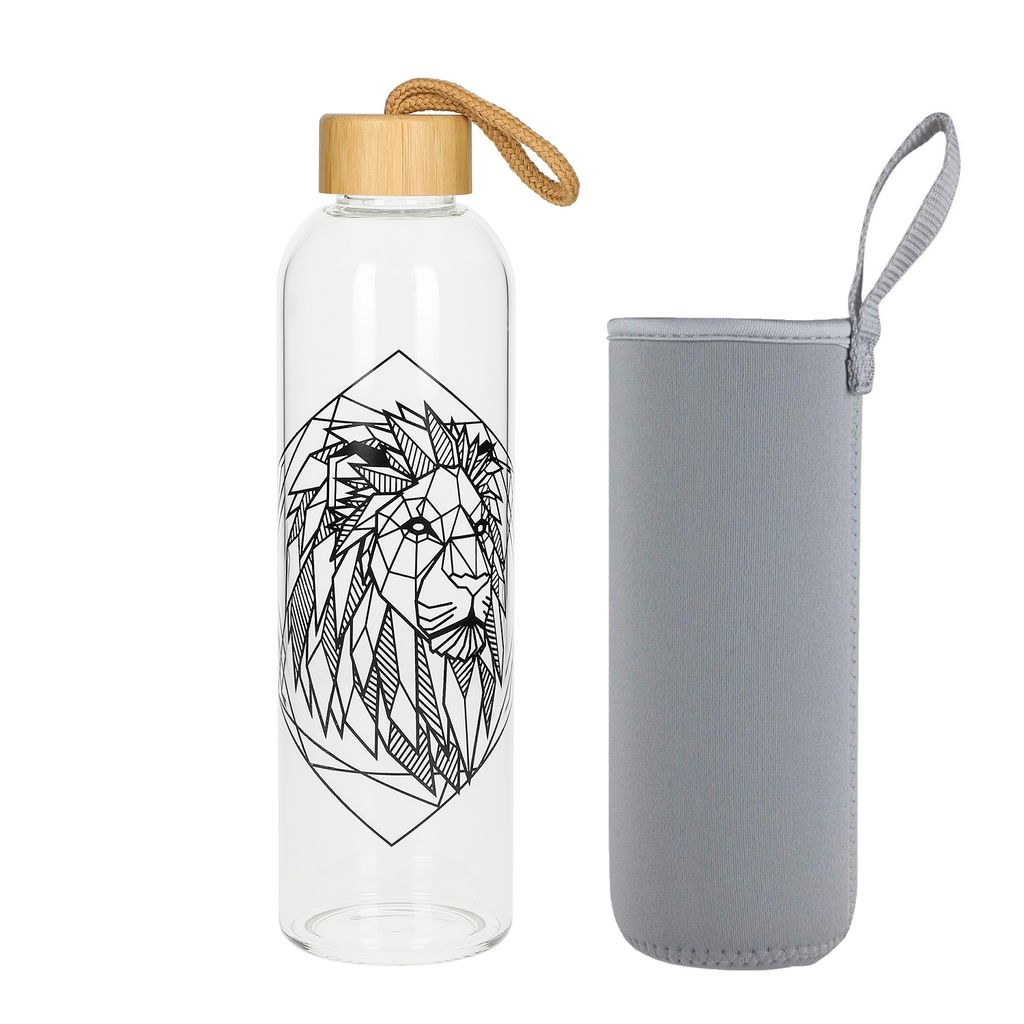 Glasflasche 1 Liter Bamboo Trinkflasche Borosilikatglas mit Neoprentasche