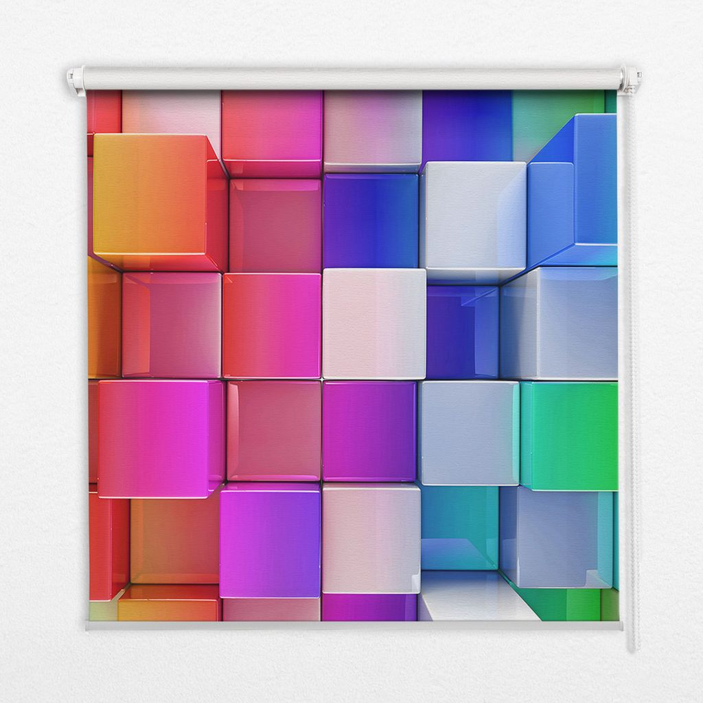 Seitenzug-Rollo Fensterrollo Jalousie - Thermo-Rollo Verdunkelungsrollo - 80x140 cm - Farbige 3D-Würfel