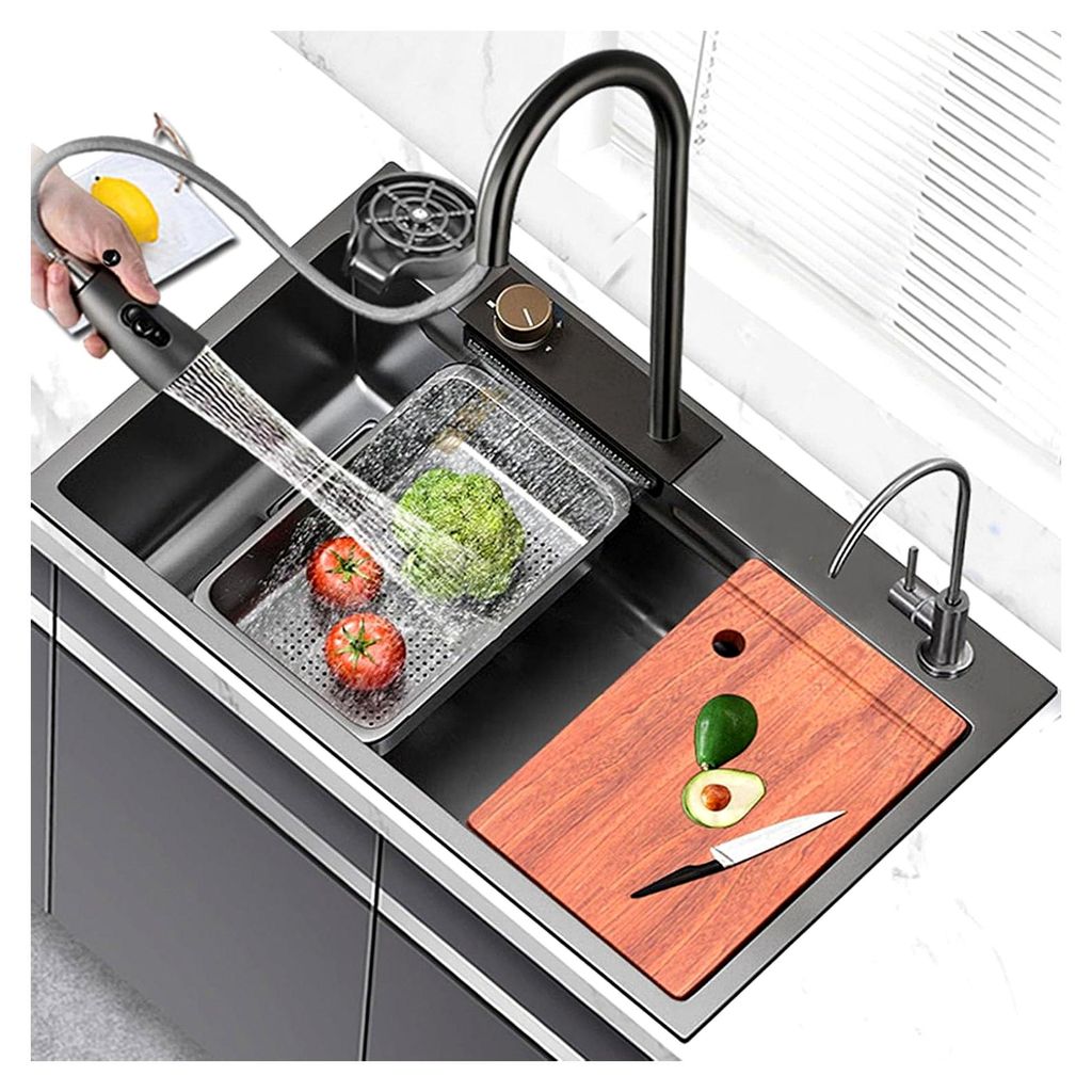 Edelstahlküchenspüle mit ausziehbarem Wasserhahn, Multifunktionsspüle für die Küche