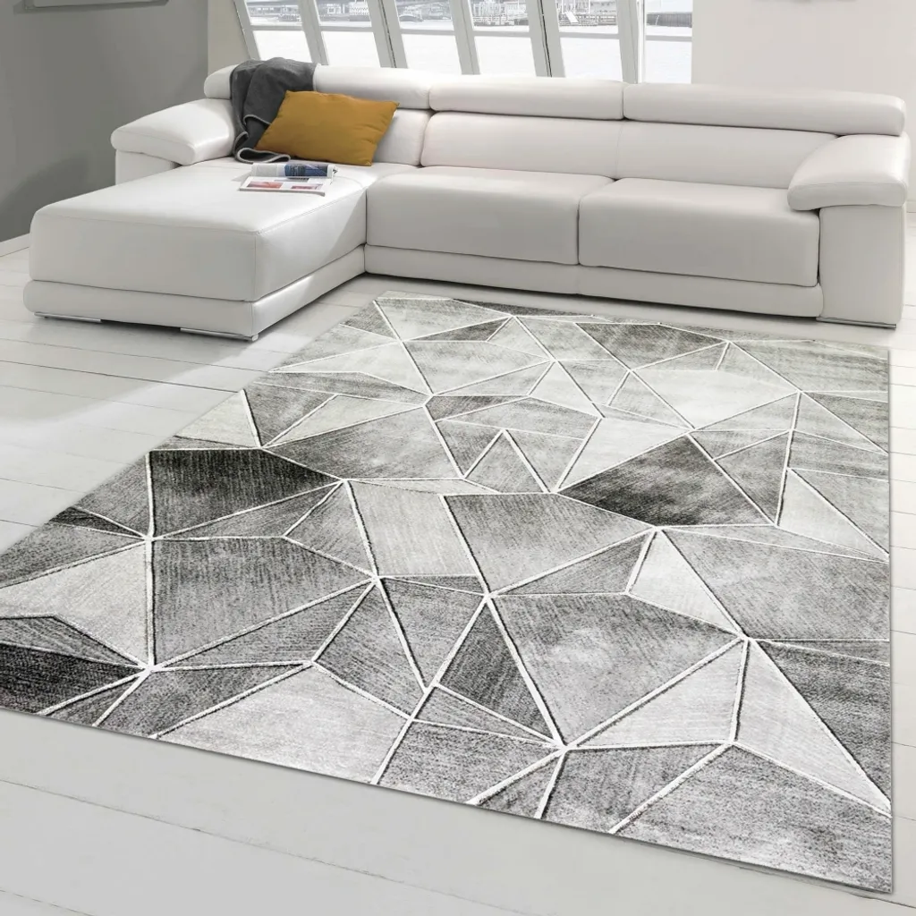 Tapis de salon motifs géométriques gris antidérapant et doux 120x170