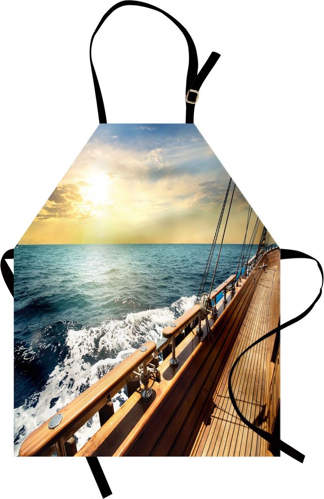 ABAKUHAUS Nautisch Kochschürze, Segelboot in den Mittelmeerwellen am Sonnenuntergang-Himmel entspannen Sich Yacht-Wind Relax Scenery, Maschienenwa...