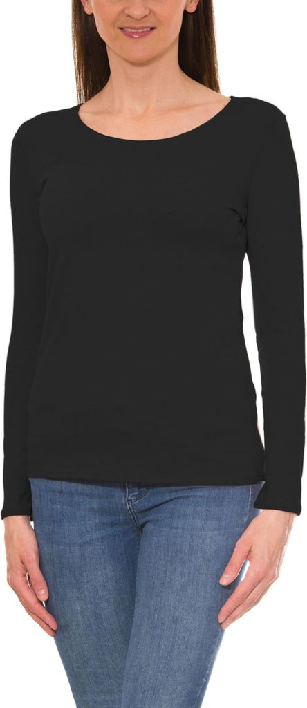 Alkato Damen Langarm Shirt mit O-Ausschnitt, Farbe: Schwarz, Größe: XL