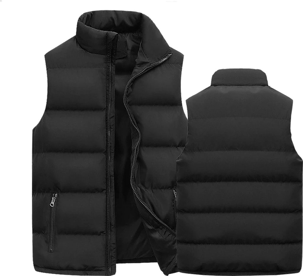 Herren Weste Jacke Warm Ärmellos Jacken Winter Wasserdicht Reißverschluss Mantel Herbst Stehkragen Lässige Weste,Schwarz,XL