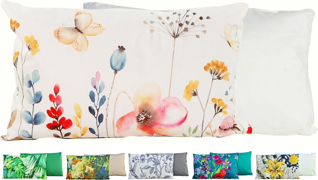 JACK Outdoor Lounge Kissen 30x50cm Motiv Dekokissen inkl. Füllung Wasserfest Sitzkissen Garten Stuhl, Farbe:Los Blumos