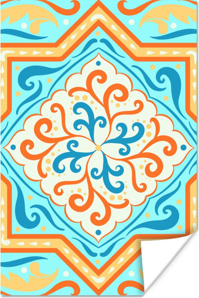 MuchoWow Poster Formen - Orange - Blau 60x90 cm - Wanddekoration