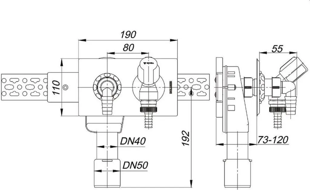 Siphon d'évacuation mural horizontal DN 40/50 pour machine à laver le linge