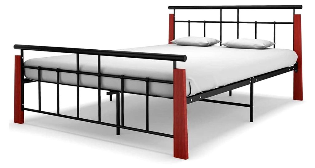 Bettgestell ohne Matratze, Metall und massives Eichenholz, 140x200 cm
