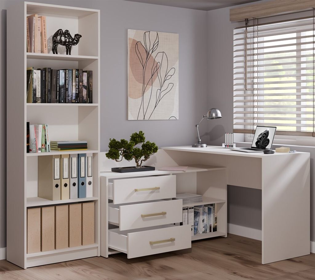 Funktionaler Eckschreibtisch DANY 120 cm mit 3 Schubladen und Stauraum