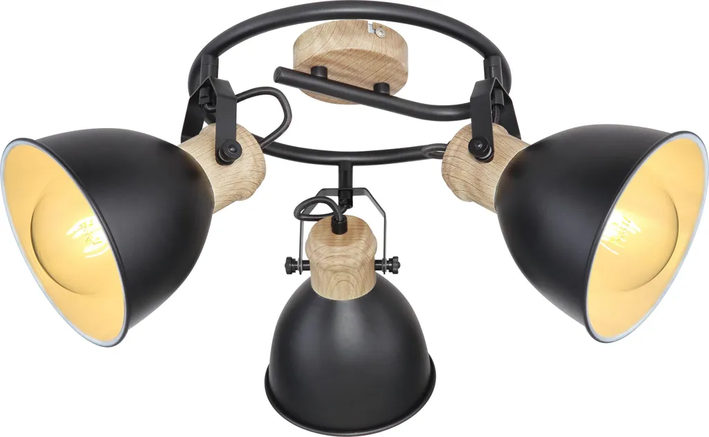 Globo Lighting Spot Soffitto 3 Luci Metallo Nero Legno E27 230V