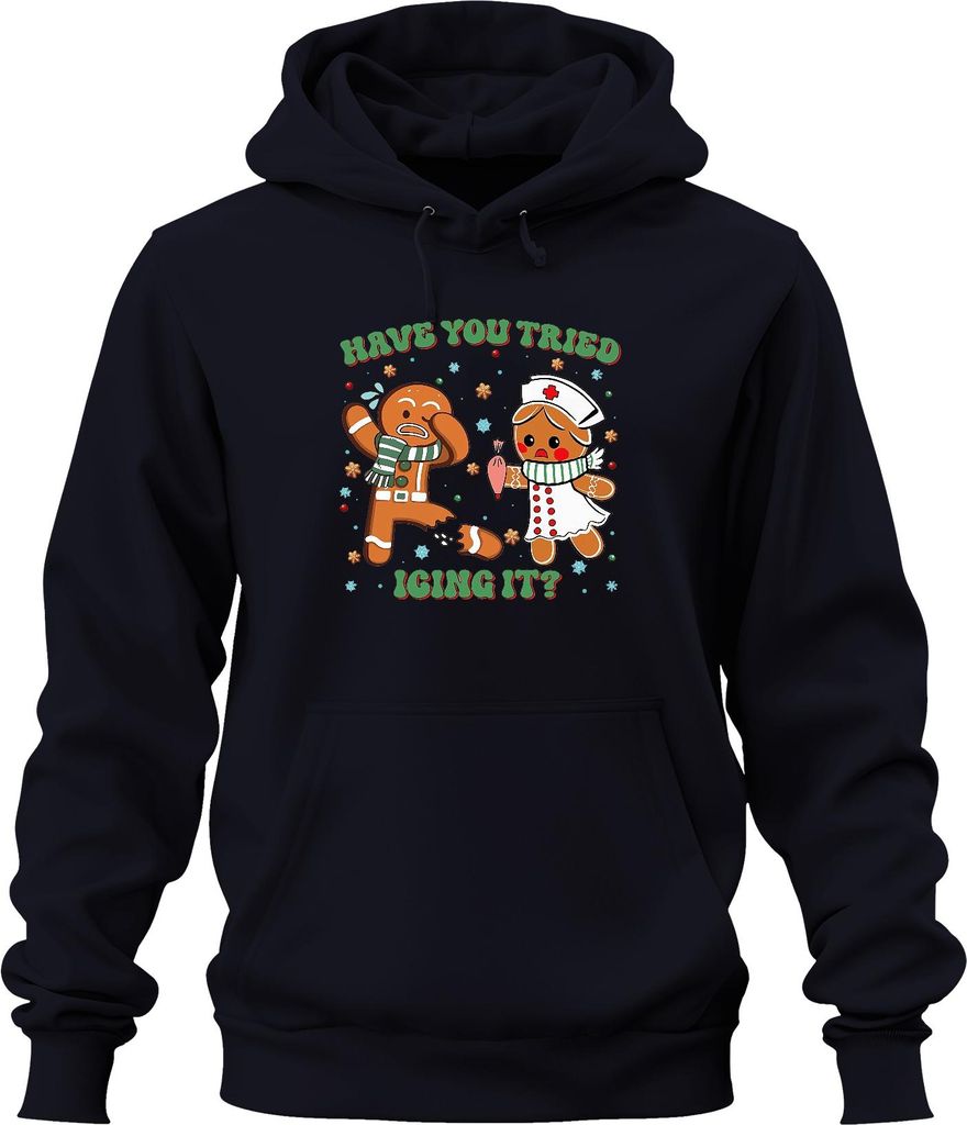 Christmas Gingerbread Nurse Cookie Have You Tried Icing It Uni Hoodie Kapuzenpullover, Navy, XL
