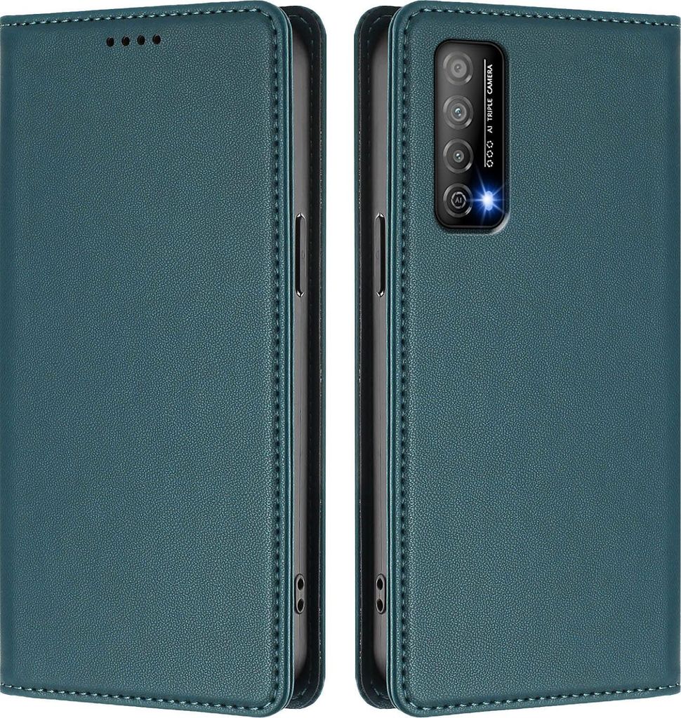 Handyhülle für Huawei Y7A/P Smart 2021, Kunstleder Klapphülle Stoßfeste Magnetische Hülle mit Ständer Grün