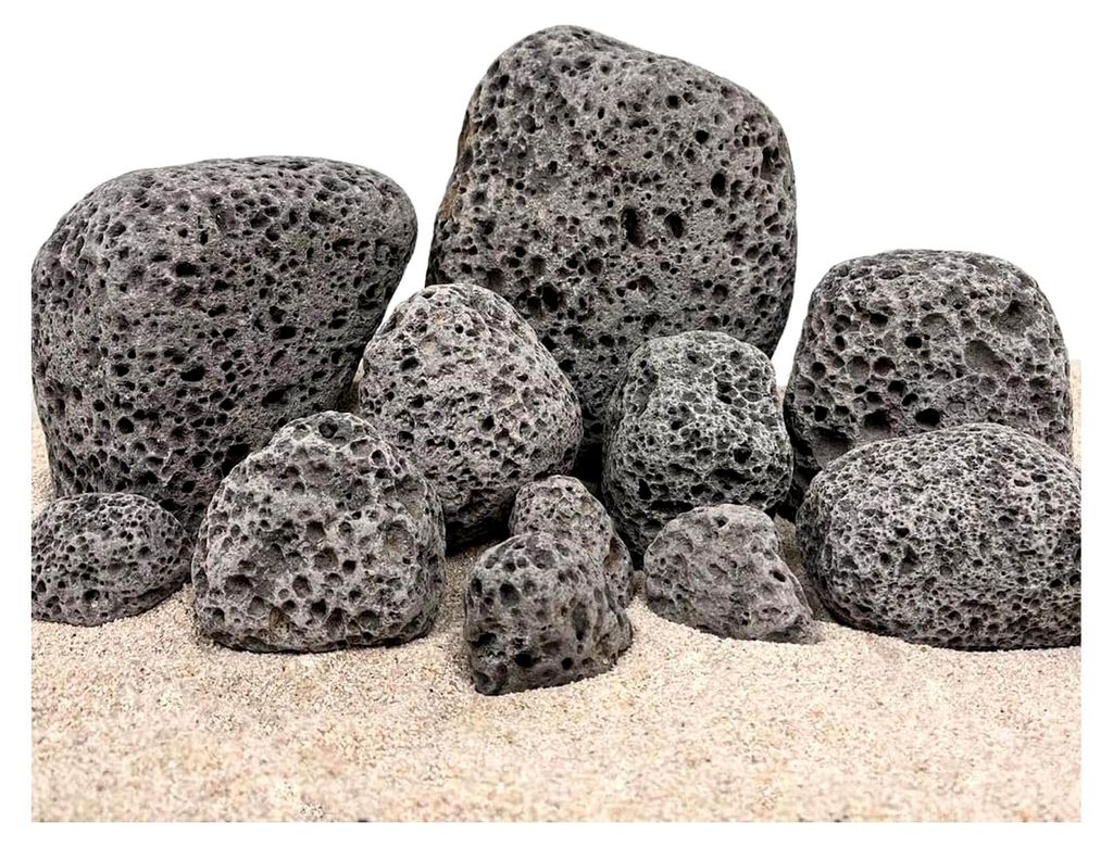 Aquariumsteine Black Lava Pebbles I Natursteine 25 kg Mix Größe S-XL I Aquascaping Gestein Dekoration Terrarium Nanobecken Landschaft