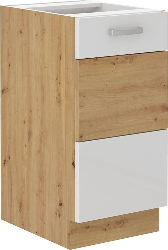 Unterschrank 40 cm Eiche Artisan + Weiß Hochglanz Küchenzeile Küchenblock Küche