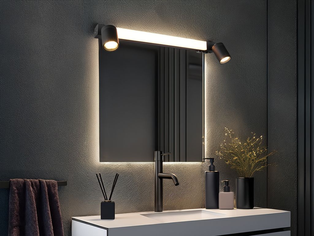 LED Bad Spiegelleuchte für Badezimmer mit Schalter und 2 Strahlern Schwarz, 60cm