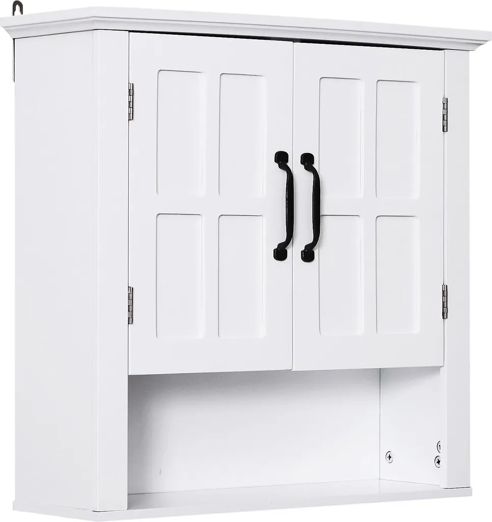 HOMCOM Armoire Murale Salle de Bain 2 Portes avec Niche Blanc 60 cm