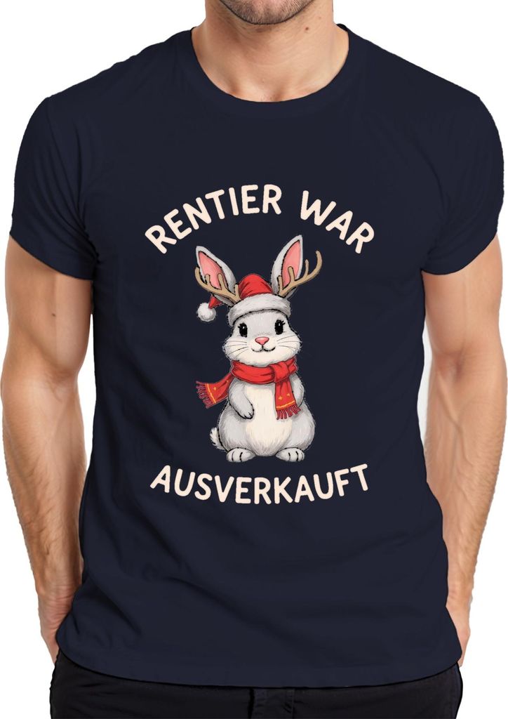 Rentier war t Hase Weihnachten lustig Geschenk Geweih Herren T-Shirt, Navy, S