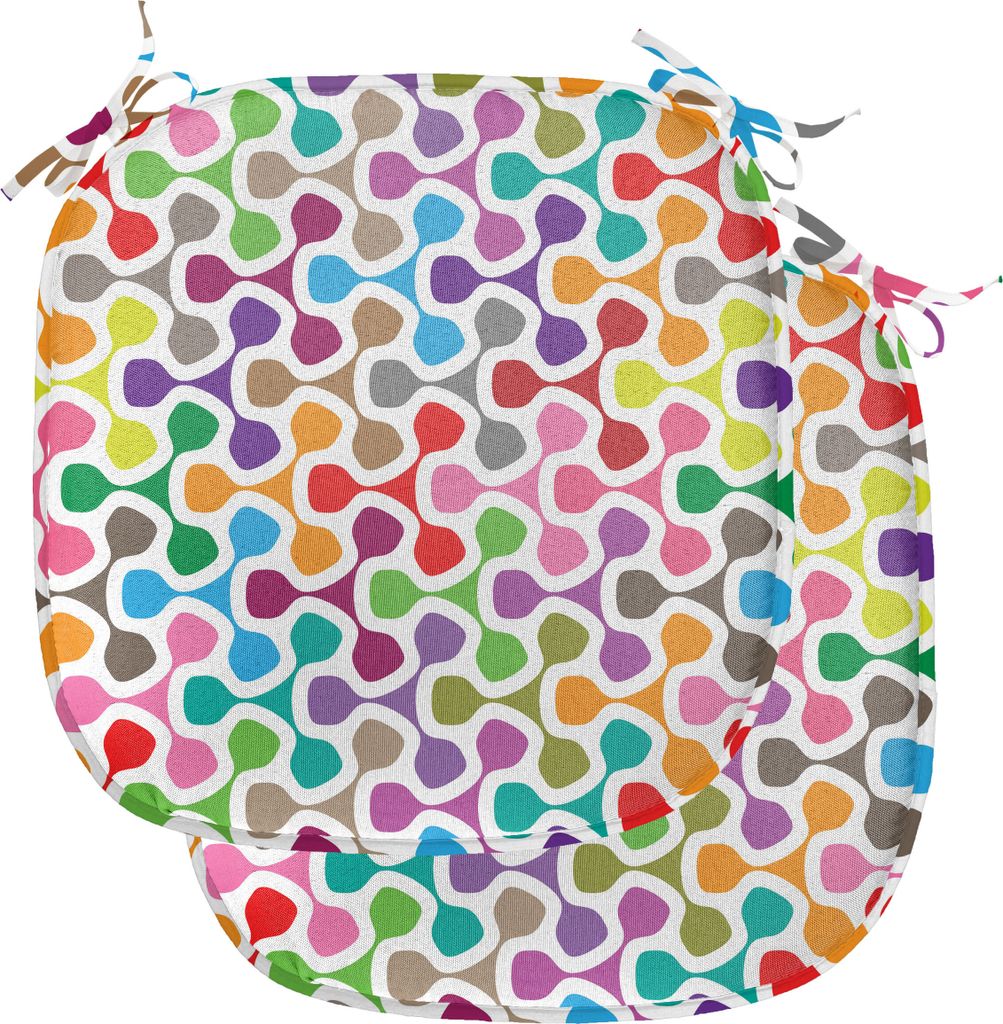 ABAKUHAUS Bunt Polster für Esszimmerstühle, Bunte Kurve Muster, Dekoratives wasserfestes Kissen mit Riemen für Küchensitze, 40 cm x 40 cm-2er P...
