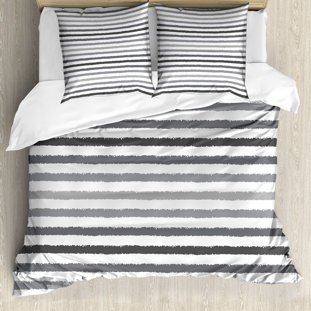 ABAKUHAUS Gestreift Bettbezug, Grau und Weiß Grunge, Milbensicher Allergiker geeignet mit Kissenbezügen, 155 cm x 220 cm - 80 x 80 cm, Weiß grau