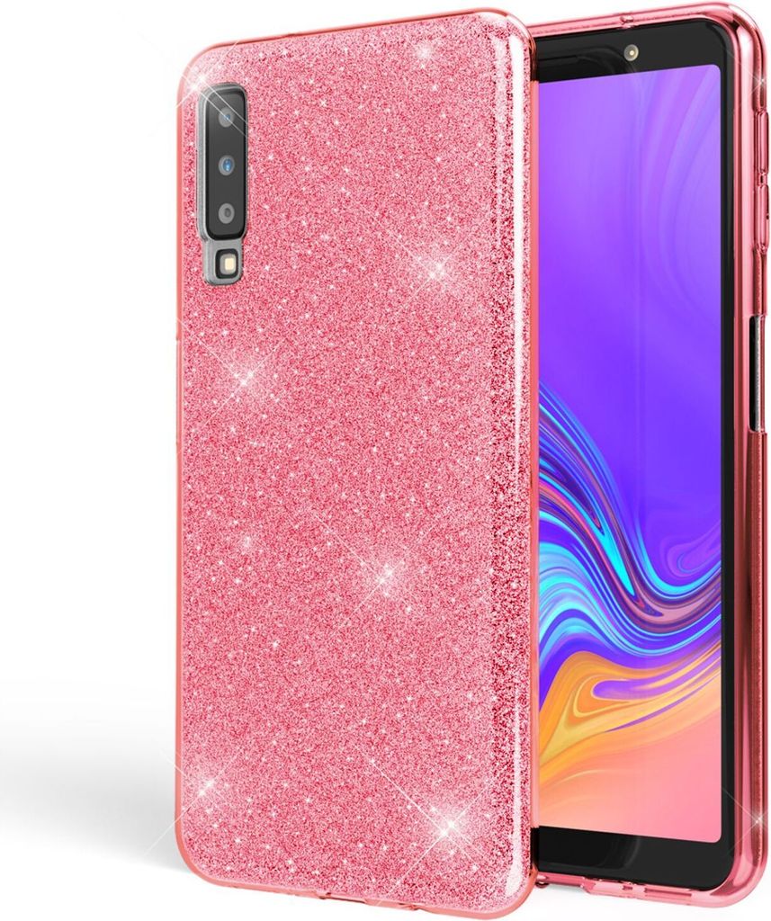 NALIA Glitzer Handyhülle für Samsung Galaxy A7 2018, Handyhülle Ultra Slim Back Case Pink