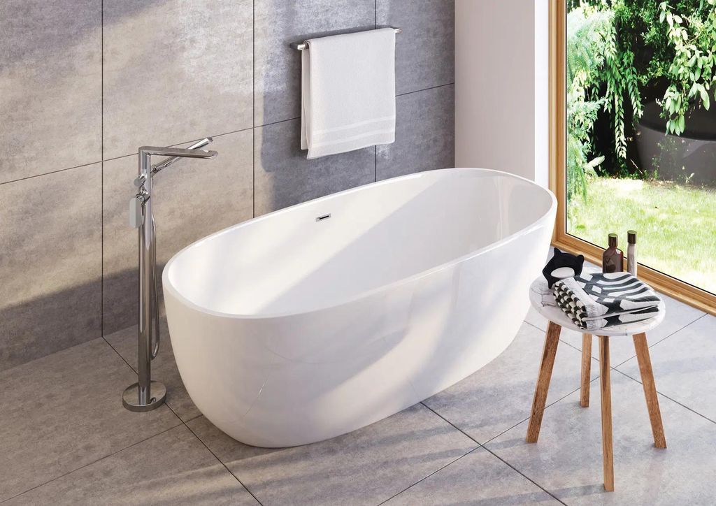 Acryl-Badewanne, freistehend, oval - 150 cm - weiβ - 1500 x 735 x 580 x 440