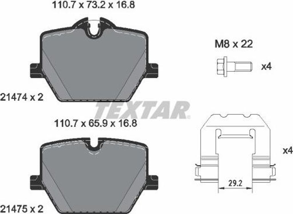 Bremsbelagsatz, Scheibenbremse TEXTAR 21474 16,8 1 5