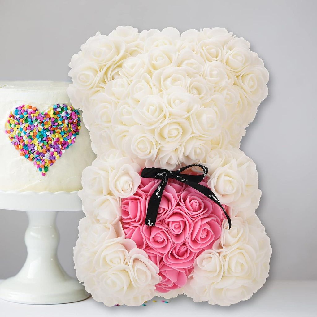 Geburtstagsgeschenk für die Frau - Valentinstagsgeschenk Bär Rosen-Teddy-Bär in Geschenkbox - fertig montierte Geschenkbox - Hochzeit und Jubil...