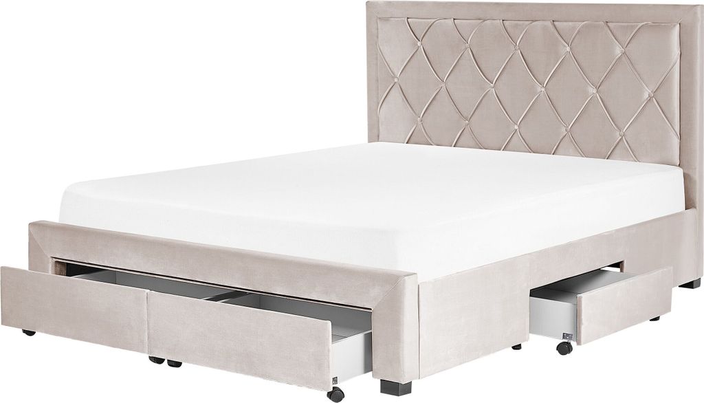 BELIANI Polsterbett Beige Samtstoff 4 Schubladen Lattenrost Produktbild 
