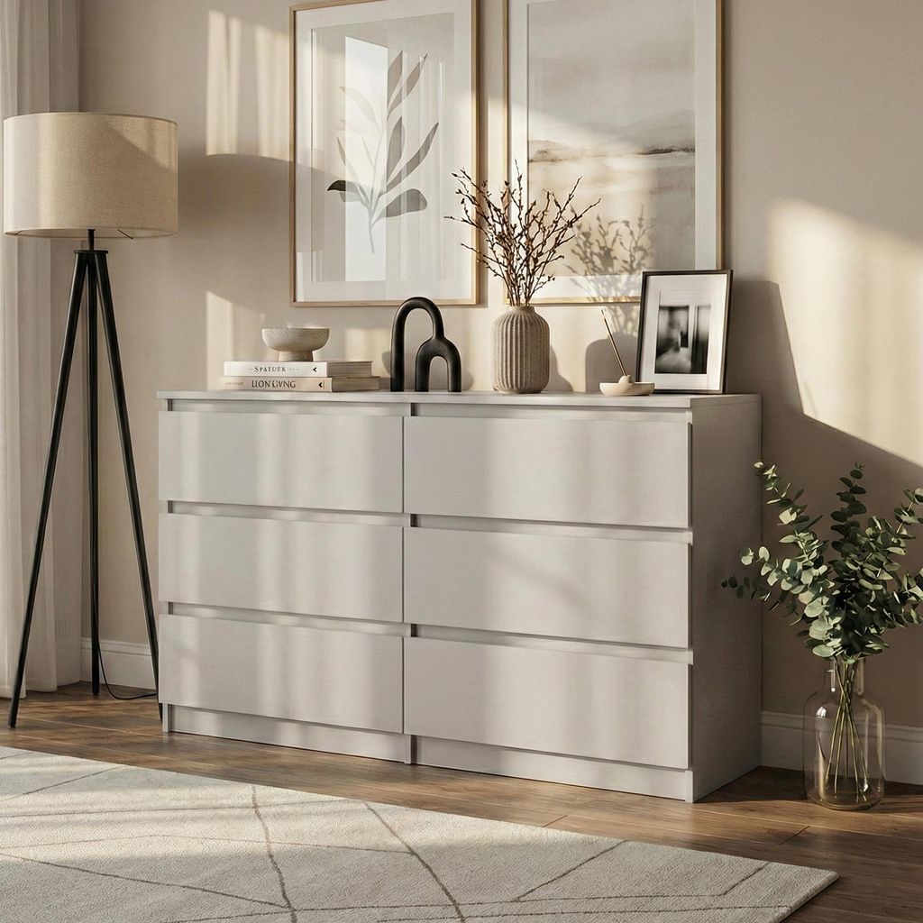 BEAUTYSOFA | Kommode LEMON 140 cm Kaschmir, Sideboard mit 6 Schubladen, Modernes Aufbewahrungsschrank für Schlafzimmer, Wohnzimmer und Flur