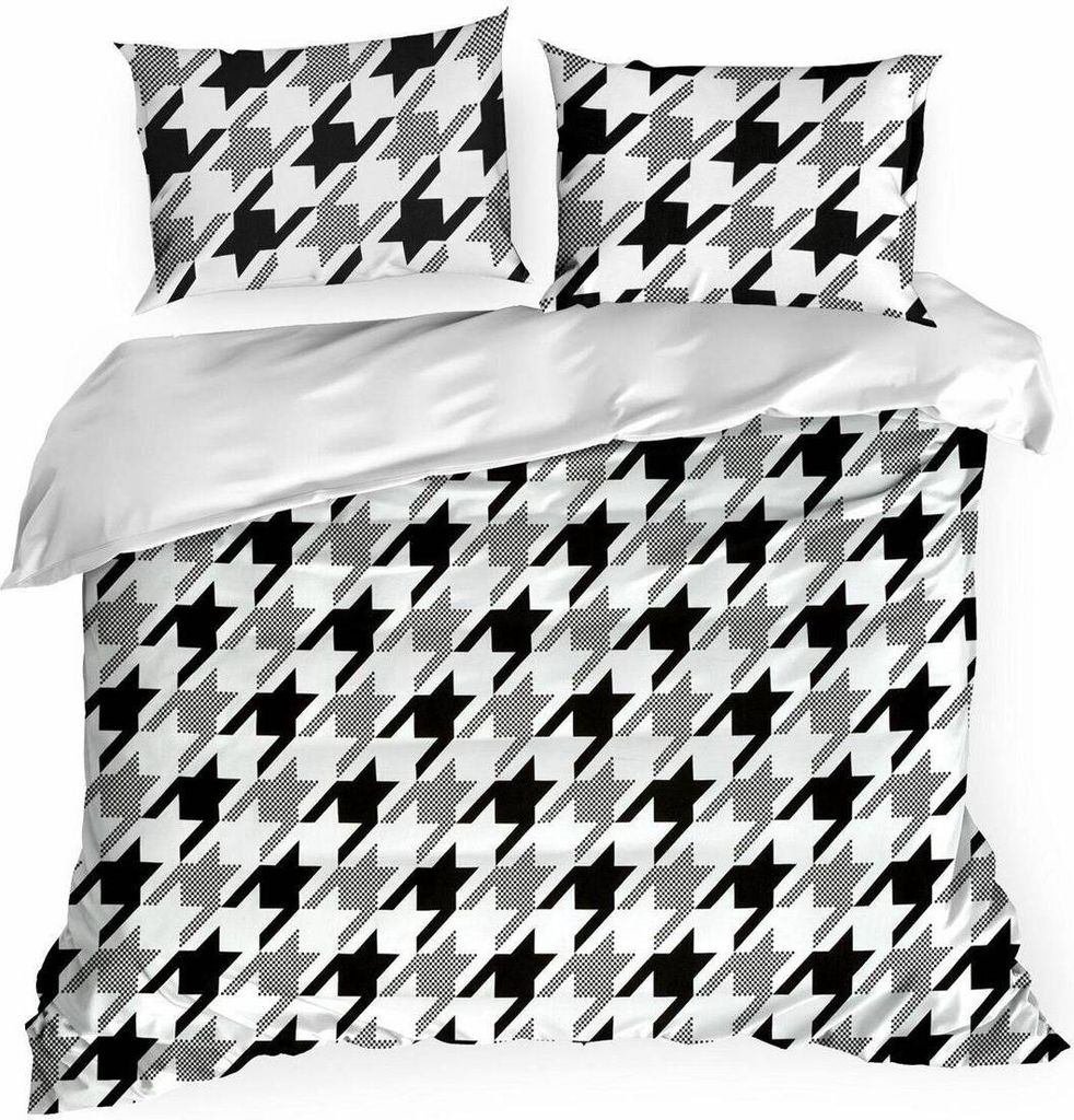 Bettwäsche Kissenbezug weiß schwarz 200 x 220 cm modern Design 100% Baumwolle