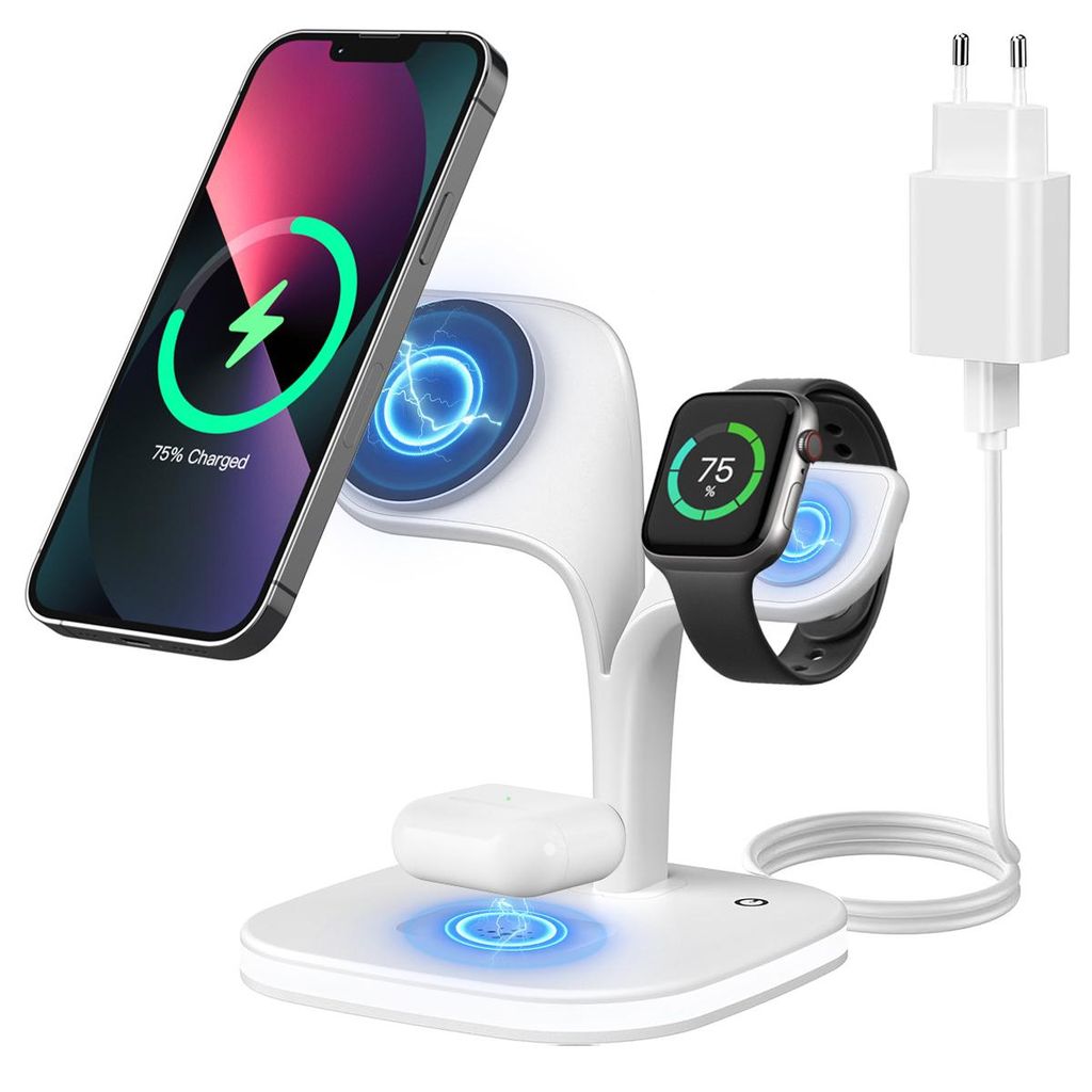 4-in-1 Magnetisches Ladegerät – 23 W Wireless Charger mit Nachtlicht für Apple Geräte,Weiß