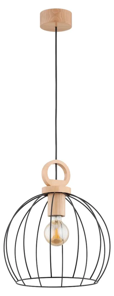 Luminaire de salon suspension bois et métal pour plafond haut 90 cm