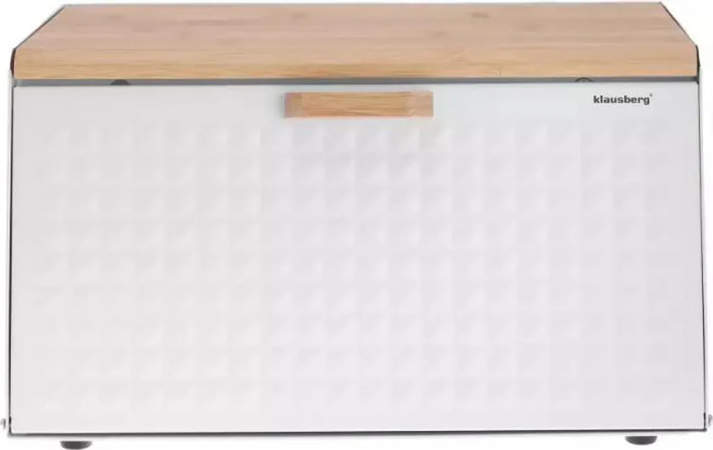 KLAUSBERG KB-7466 Contenitore Per Pane In Legno E Acciaio Inox, Bianco Marmorizzato, Apertura Doppia, 23,5x35,5x21 Cm - 3