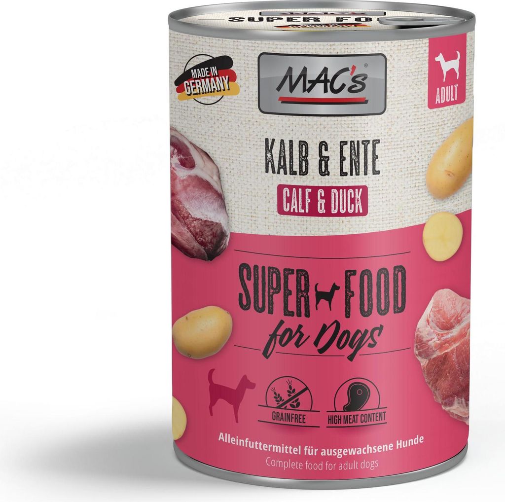 MAC ́s 6x400g Kalb & Ente Nassfutter für Hunde getreidefrei & naturell