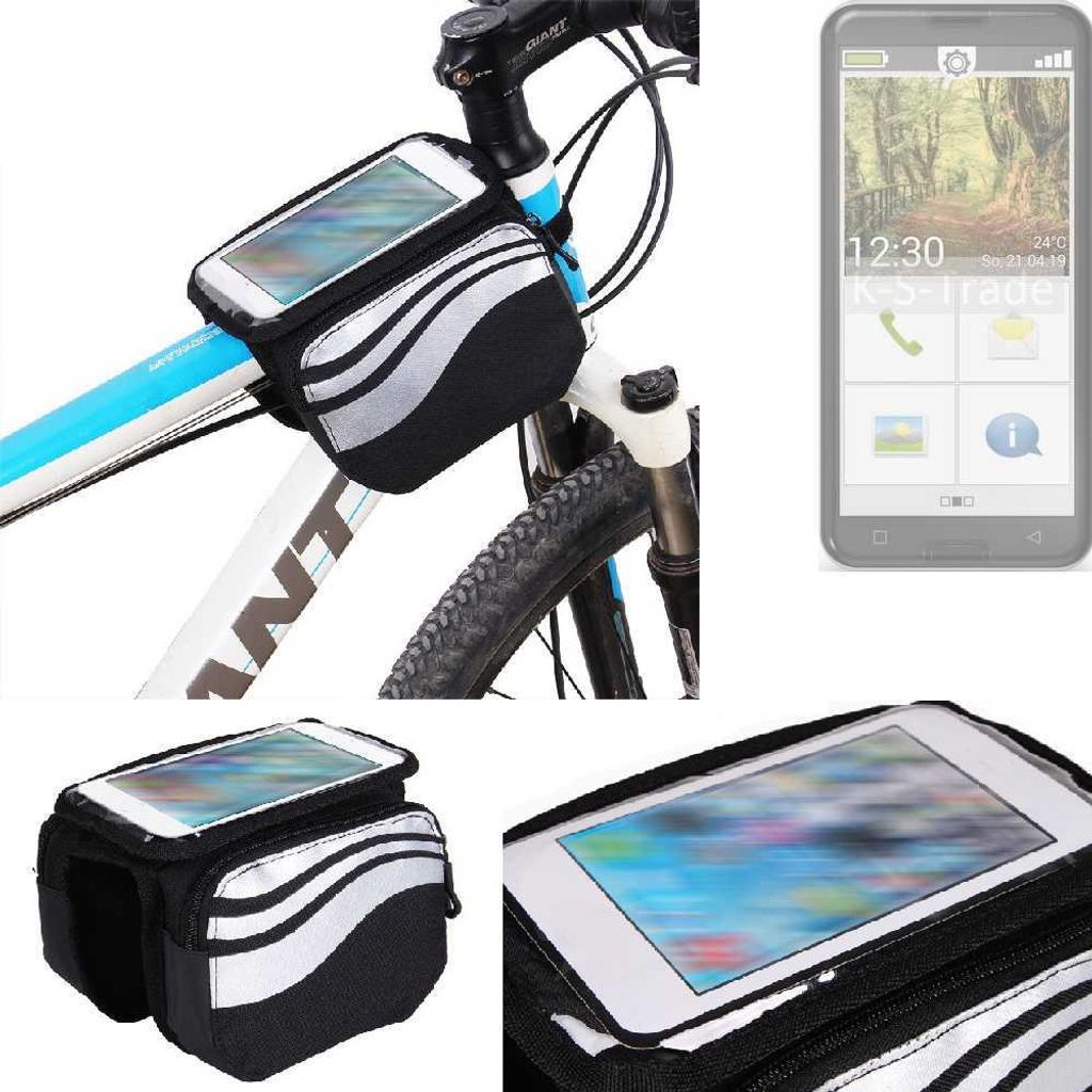 K-S-Trade Rahmentasche Fahrrad-Halterung kompatibel mit Emporia Smart.3 Rahmenhalterung Fahrrad Handyhalterung Fahrradtasche Handy Smartphone