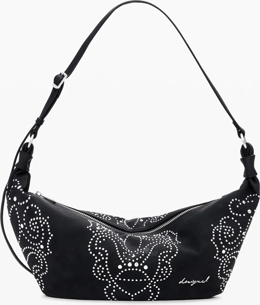 Borsa Nera Minimal con Borchie Laterali e Tracolla Regolabile - 1